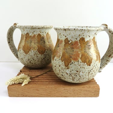 Set of 4 Vintage Studio Pottery Mugs By Barbara Linnemeyer, Hand Crafted Speckled Stoneware Coffee Cups From Oregon 