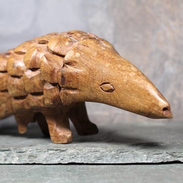 Vintage African Wooden Carving | Wooden Pangolin Figurine | African Pangolin Sculpture One Broken Foot | Bixley Shop 