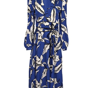 Veronica Beard - Cobalt Blue w/ Ivory & Black Botanical Print Silk Jacquard Dress Sz 2