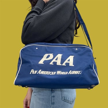 Vintage Pan American World Airways Travel Bag 1960s Mid Century Modern + Blue + Vinyl + Overnight + Carry On + Duffle Bag + MCM + Luggage 