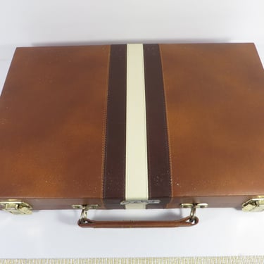 Vintage Caramel Brown Backgammon Set -  Large Vinyl Backgammon Set 