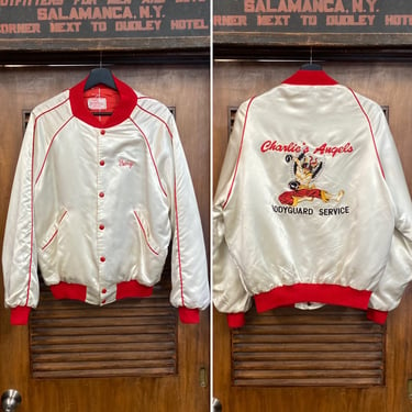 Vintage 1970’s Size L “Charlie’s Angels” Satin Roller Rink Glam Martial Arts Bodyguard Bomber Jacket, 70’s Vintage Clothing 