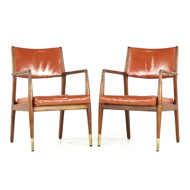 Stow Davis Mid Century Walnut and Brass Lounge Chair - Pair - mcm 