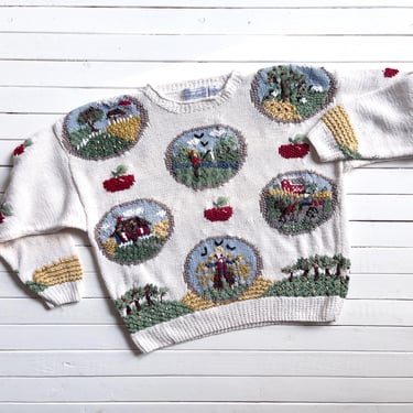 cottagecore sweater 90s vintage Northern Isles apple picking country farm fall hand knit sweater 