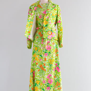 Fabulous 1960's Garden Party Maxi Dress &amp; Matching Jacket / ML