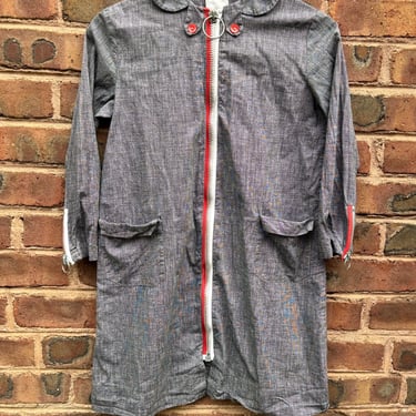 Vintage 1960s French Mod Circle Zipper Gray Tunic Mini Dress XS by TimeBa