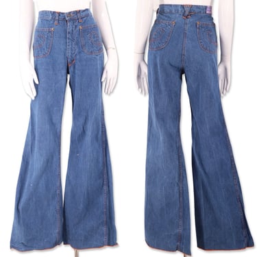 70s FADED GLORY high waisted denim bell bottoms jeans 30 / vintage bell bottom jeans / vintage 1970s stitched pocket wide leg bells flares 8 