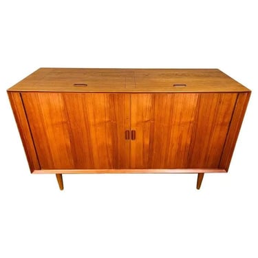 Teak Tambour Door Stereo Console Cabinet By Arne Vodder With Thorens Turntable 