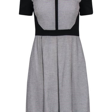 Karen Millen - Black & White Textured Pleated A-Line Dress Sz 6