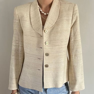 Vintage raw silk oatmeal cropped blazer