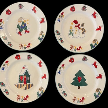 Vintage 1998 Set of 4 Welcome Winter Christmas Dessert Plates by Ro Gregg 