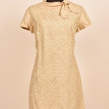 60s Gold Brocade Mini Dress By Jefri Fashion, L