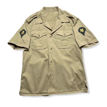 Vintage 1950s US Army Cotton Twill Field Shirt ~ size M ~ Korean War ~ Military Uniform ~ Khaki ~ Patches 