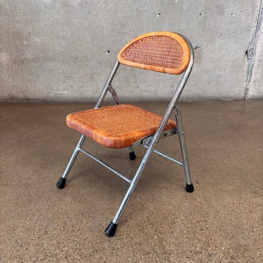 Vintage Cane & Chrome Child's Folding Chair / Plant Stand