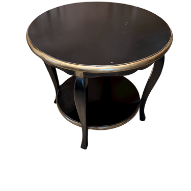 Hand Painted Round Two Tiered Black and Gold Side Table PD138-4