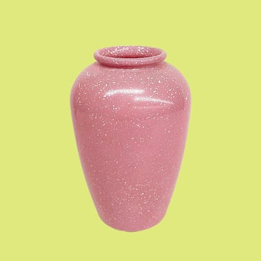 Vintage Vase Retro 1980s Contemporary + Studio Nova + Glass + Pink + White Speckled Design + Flower + Plant Display + Bookshelf Decor 