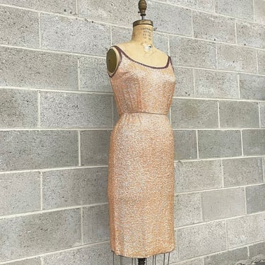 Vintage Sequin Dress Retro 1950s Size 10 + Dusty Pink + Sheath Dress + Cocktail Party Attire + Womens Apparel 