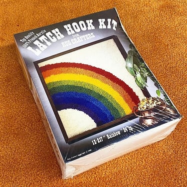 Vintage Latch Hook Kit Retro 1980s Bohemian + Rainbow + By Rug Crafters + Rug or Wall Hanging + Deadstock + Homemade + Boho Fiber Art 
