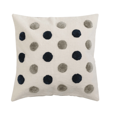 Cotton Tufted Pillow w/Dots &amp; Chambray Back