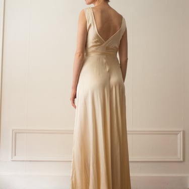 1930s Cream Silk and Lace Bias Cut Slip Dress 