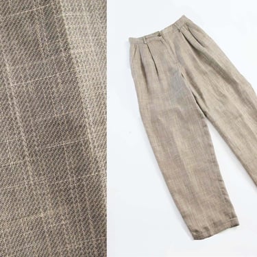 Vintage 80s Womens Beige Linen Pants 29 - 1980s High Waist Pleated Baggy Lined Trouser Pants - Menswear Academia Preppy 