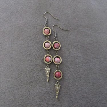 Orange jasper and bronze dangle earrings 