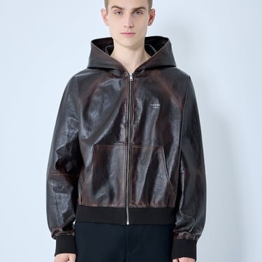 Prada Men Leather Hooded Jacket