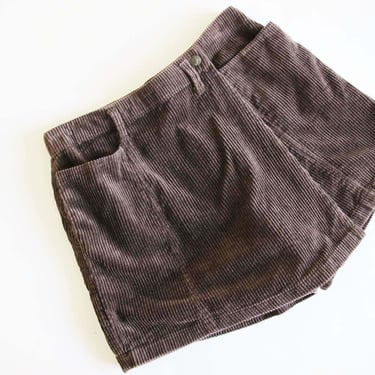 Vintage 90s Brown Corduroy Skort Mini Skirt M L  30 Waist - 1990s High Waist Shorts Skirt 