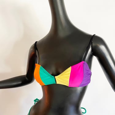 13) Rosa Chá Vintage 90s Brazilian Bikini Top Only | Rainbow Color Block Stripes | | NOS New Old Stock Deadstock | Brazil 