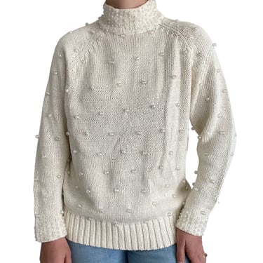 NWT Vintage 80s Gantos Pearl Beaded White Boho Hippie Turtleneck Sweater Sz M 