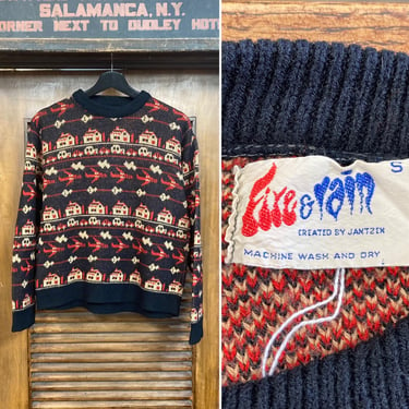 Vintage 1960’s “Jantzen” Airplane x Car Mod Glam Cartoon Knit Pop Art Sweater, 60’s Pullover, Vintage Clothing 