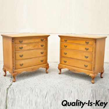 Antique Queen Anne Maple Wood 4 Drawer Dresser Chest Lowboy - a Pair