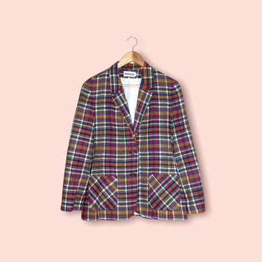Vintage Personal Plaid Cotton Blazer Jacket, Lined Size 14 