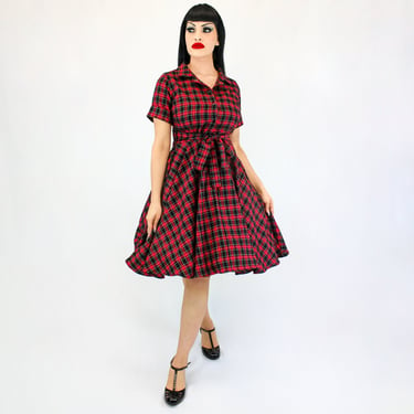 Holiday Red Plaid Flannel Rockabilly Circle Dress 