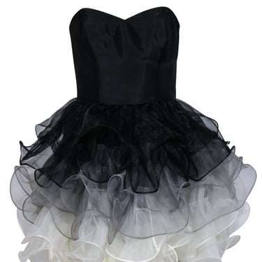 Betsey Johnson - Black, White & Grey Ombre Strapless Tulle Mini Dress Sz 2