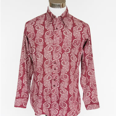 1970s Shirt Men's Printed Cotton Button Up L 
