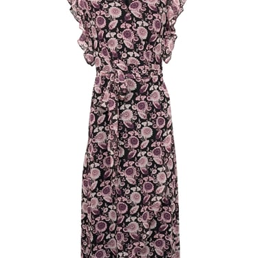 Rebecca Minkoff - Black, Pink, & Purple Floral Wrap Dress Sz S