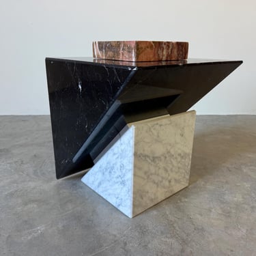 1980’s Italian Postmodern Geometric Marble Sculptural Side Table by Stone International 