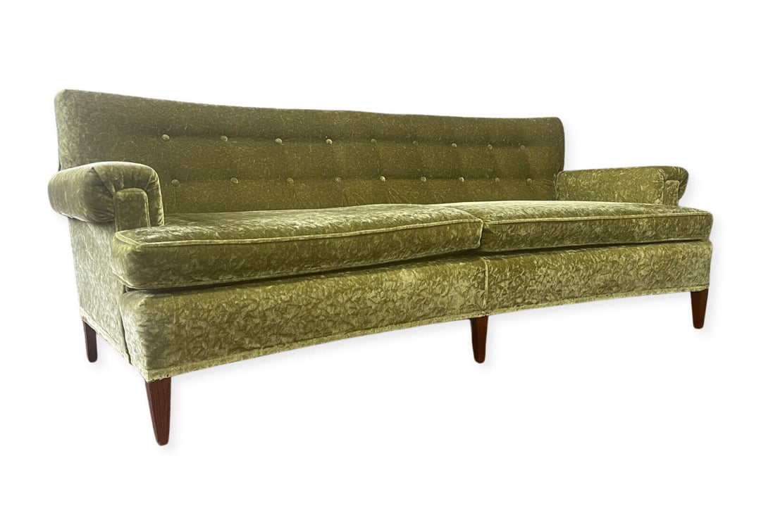 Mid Century Green Velour Tufted Sofa COUCH VINTAGE MCM MODERN Project