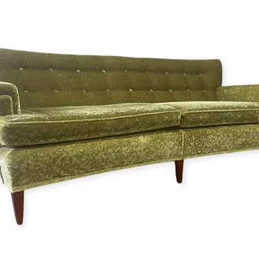 Mid Century Green Velour Tufted Sofa COUCH VINTAGE MCM MODERN DANISH RETRO