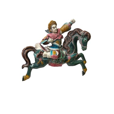 Chinese Vintage Color Ceramic Warrior Riding Horse Figure Display Art ws4196E 