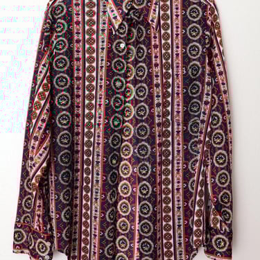 60's Men's Paisley MOD Hippie Vintage Dress Shirt Button Down Oxford Vintage 1960's DARWIN Red Blue Print Nylon Medium Swinging 60's 