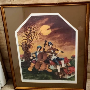 MAKE an OFFER ! RARE Vintage Folk Art fiddler art painting Signed Artists proof Serigraph 