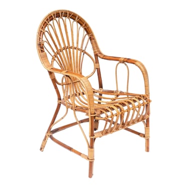 FREE SHIPPING - Franco Albini Style Bamboo & Rattan Arm Chair, C. 1970s 