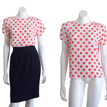 1990s white blouse with red polka dots 