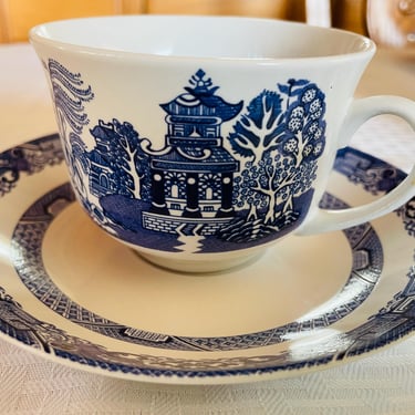 Vintage Royal Cuthbertson Blue Willow (2) Tea Cups and Saucers Chip Free- Unused Condition 