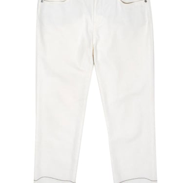 Loro Piana - White Straight Leg Jeans w/ Embroidered Hem Sz 6