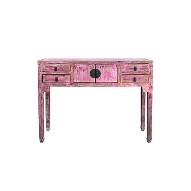 Distressed Pink Slim Narrow 4 Drawers Foyer Side Console Table ws4446E 