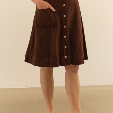 Vintage 24 26 27 Waist Hickory Brown Button Front A line Skirt | Single Pocket | Knee Length | 