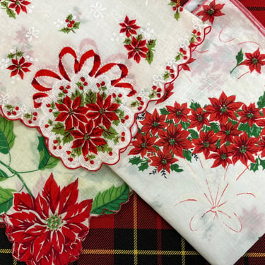 vintage Christmas handkerchief lot 1950s cotton hanky poinsettia collection 